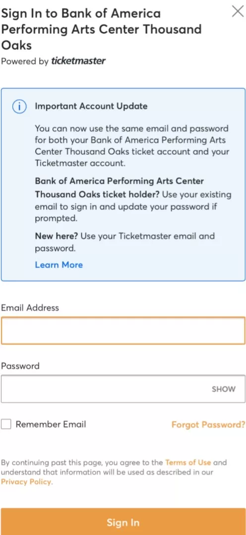  Use the email address associated with your Thousand Oaks account to login