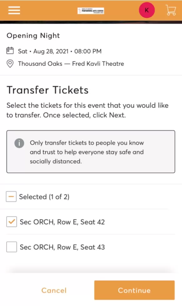 Select seat(s) you would like to transfer